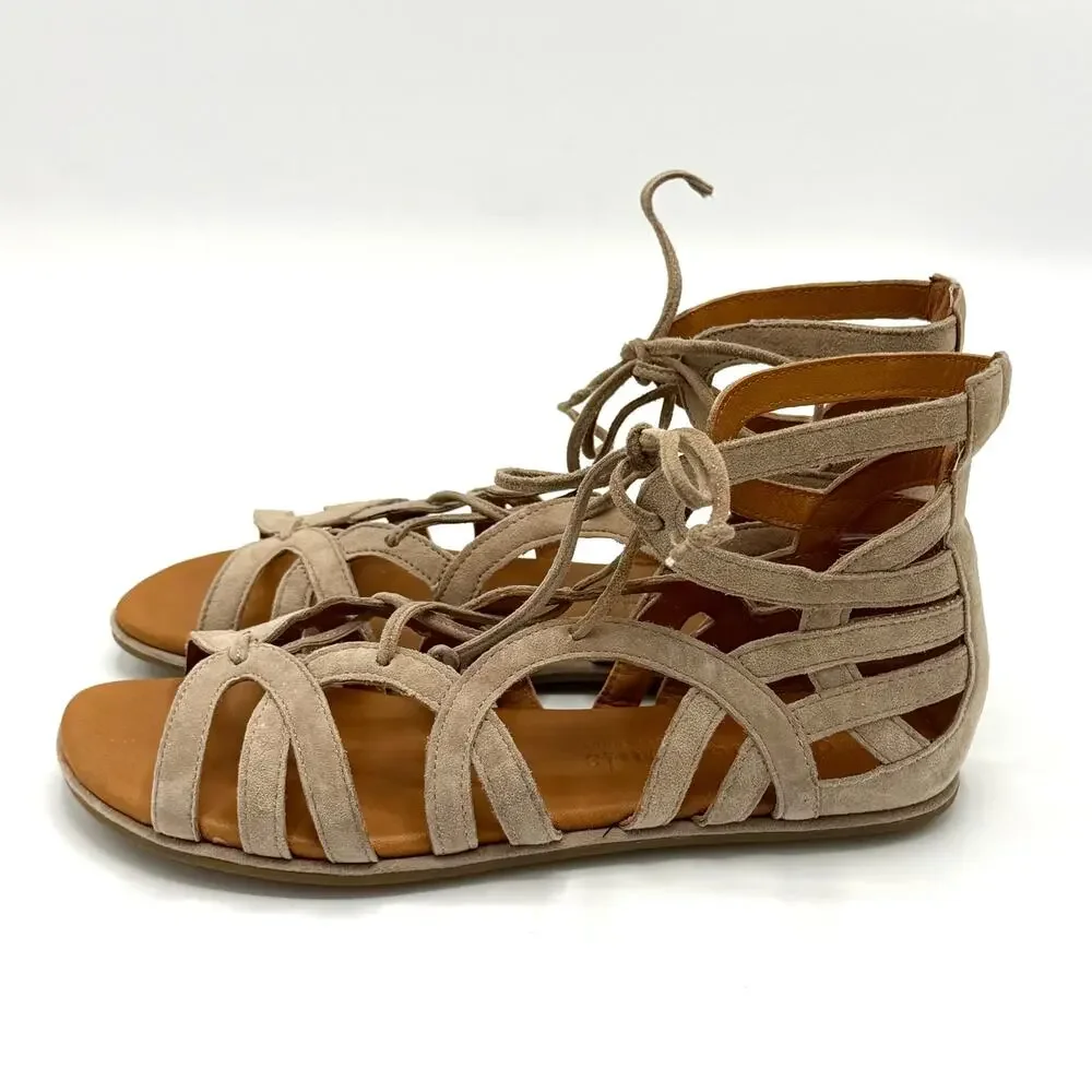 Gentle Souls Beige Suede Gladiator Sandals 6 Renaissance Ren Faire Lace Up